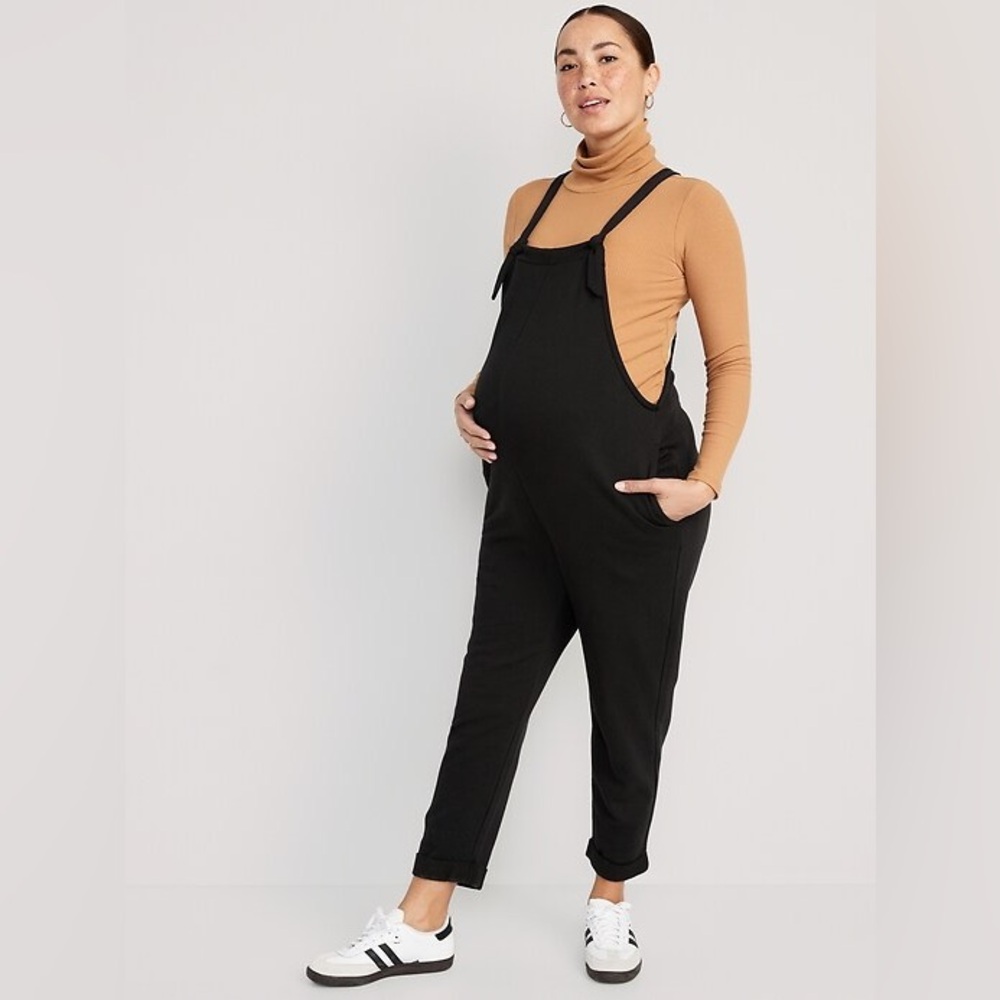 Maternity Knotted-Strap Fleece Overalls